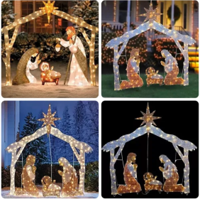 LED Lighted Nativity Scene Christmas Decoration Ornament for Lawn, Yard, Patio