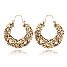 Exaggerated Vintage Boho Flower Carved Hoop Dangle Earrings For Women Decor 1Pair