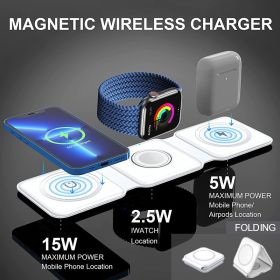 Wireless Charger 3 In 1 Magnetic Foldable Induction Charging Station For IPhone 13 Pro Max 12 11 Samsung AirPods Pro IWatch - White Charger