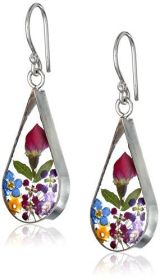 Amazon Collection Sterling Silver Pressed Flower Teardrop Earrings