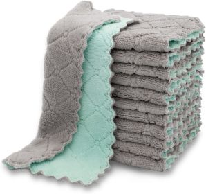 Kitchen Dish Cloth;  12 Pack Absorbent Coral Dishtowels Reusable Nonstick Oil Washable Cleaning Cloths Fast Drying - gray