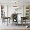 Farmhouse Wood Counter Height 5-Piece Dining Table Set with Drop Leaf, Kitchen Set with Wine Rack and Drawers for Small Places - Cherry - Solid Wood