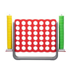 Jumbo 4-to-Score Game Set;  Giant Connect 4 with 42 Rings;  Indoor Outdoor Game Set for Kids and Adults - red+gray+yellow+green