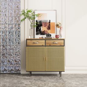 31.5'' Wide 2 Drawer Sideboard, Modern Furniture Decor, Made with Iron + Carbonized Bamboo, Easy Assembly - Gold