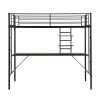 Metal twin loft bed with desk and storage shelves