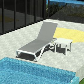 Patio Chaise Lounge Adjustable Aluminum Pool Lounge Chairs with Arm All Weather Pool Chairs for Outside,in-Pool,Lawn (Gray Lounge W/Table) - as Pic