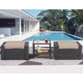 3 Piece Outdoor Ottomans with Glass Coffee Table - as Pic