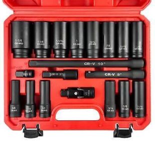 19-piece 12 Deep Impact Socket Set, Drive SAE Includes 38 Adapter, Extension