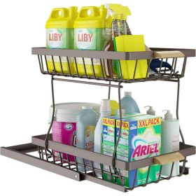 Under sink rack; 2nd floor bathroom; kitchen; pull-out metal shelf storage rack; black - as Pic