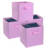 4 Pack Foldable Storage Cube Bins Cloths Closet Space Organizer Basket Shelves Box - Pink