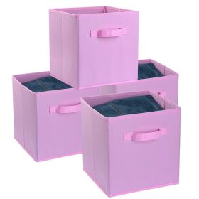 4 Pack Foldable Storage Cube Bins Cloths Closet Space Organizer Basket Shelves Box - Pink