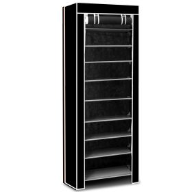 10 Tiers DIY Shoe Cabinet Dustproof Easy Assemble Tidy Shoe Rack Non-Woven Fabric Holding 27 Pair Shoes Brown - Black