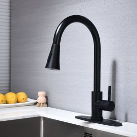 Single Handle High Arc Brushed Nickel Pull out Kitchen Faucet,Single Level Stainless Steel Kitchen Sink Faucets with Pull down Sprayer - Matte Black
