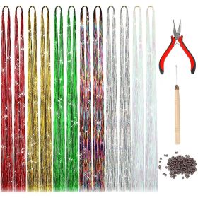 2400 Strands Easter Hair Extension Tinsel 47 inch Glitter Hair Kit with Tools