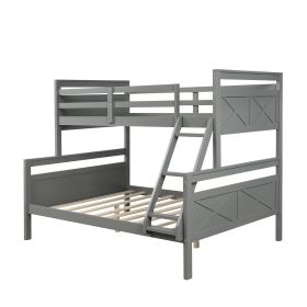 Twin over Full Bunk Bed with ladder; Safety Guardrail; Perfect for Bedroom; Gray