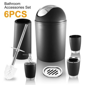 Bathroom Accessories Set 6 Pcs Bathroom Set Ensemble Complete Soap Dispenser Toothbrush Holder - Black