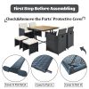 (9-Piece) Patio All-Weather PE Wicker Dining Table Set with Wood Tabletop for 8, Black Rattan+Beige Cushion - black - Rattan