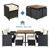 (9-Piece) Patio All-Weather PE Wicker Dining Table Set with Wood Tabletop for 8, Black Rattan+Beige Cushion - black - Rattan