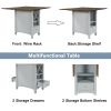 Farmhouse Wood Counter Height 5-Piece Dining Table Set with Drop Leaf, Kitchen Set with Wine Rack and Drawers for Small Places - Cherry - Solid Wood