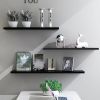 4pcs White Floating Wood Wall Shelves Storage Rack Bookcase for Kitchen Bathroom - Black