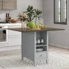 Farmhouse Wood Counter Height 5-Piece Dining Table Set with Drop Leaf, Kitchen Set with Wine Rack and Drawers for Small Places - Cherry - Solid Wood