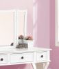 Unique Modern Bedroom Vanity Set w Stool Foldable Mirror Drawers White Color MDF Veneer 1pc Vanity Furniture