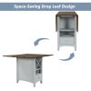 Farmhouse Wood Counter Height 5-Piece Dining Table Set with Drop Leaf, Kitchen Set with Wine Rack and Drawers for Small Places - Cherry - Solid Wood