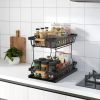 Under sink rack; 2nd floor bathroom; kitchen; pull-out metal shelf storage rack; black - as Pic
