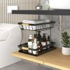 Under sink rack; 2nd floor bathroom; kitchen; pull-out metal shelf storage rack; black - as Pic