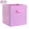 4 Pack Foldable Storage Cube Bins Cloths Closet Space Organizer Basket Shelves Box - Pink