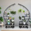 Artisasset 2pcs 6 Tiers Semicircular Iron Wood With Wheels Iron Planter Black