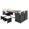 (9-Piece) Patio All-Weather PE Wicker Dining Table Set with Wood Tabletop for 8, Black Rattan+Beige Cushion - black - Rattan