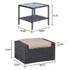 3 Piece Outdoor Ottomans with Glass Coffee Table - as Pic