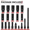 19-piece 12 Deep Impact Socket Set, Drive SAE Includes 38 Adapter, Extension