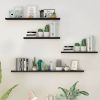 4pcs White Floating Wood Wall Shelves Storage Rack Bookcase for Kitchen Bathroom - Black
