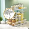 Under the sink Rack 2 Layer Bathroom Kitchen Pull-Out Metal Shelf Organizer White - White