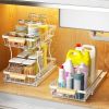 Under the sink Rack 2 Layer Bathroom Kitchen Pull-Out Metal Shelf Organizer White - White