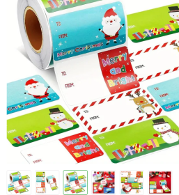 500pcs/Roll Self-Adhesive Christmas Tags with Santa Claus Design for Holiday Gift Decorations